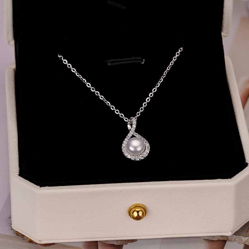 925 Sterling Silver Teardrop-Shaped Natural Pearl Necklace