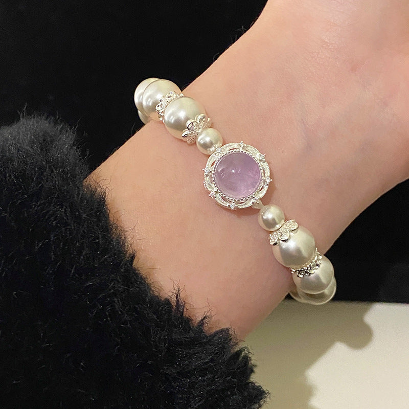Amethyst artificial pearl copper alloy bracelet