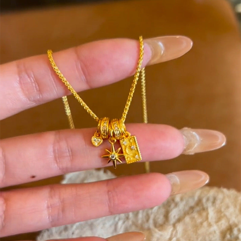 Sunflower-adorned star-shaped heart pendant copper alloy necklace