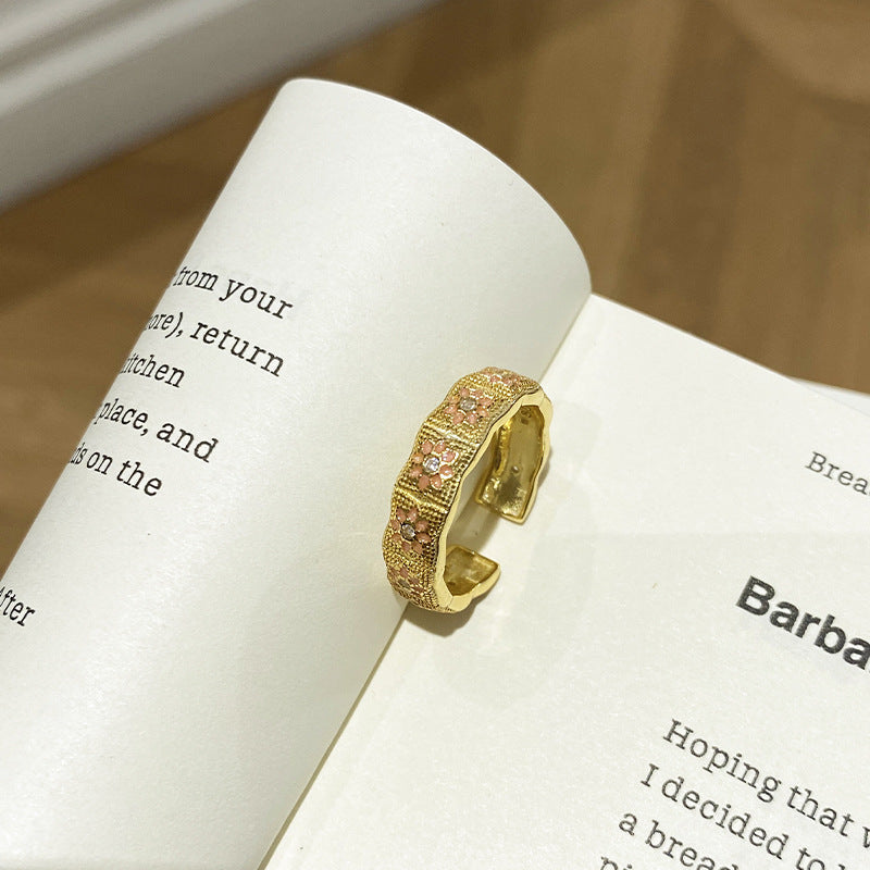 925 Sterling Silver Pink Enamel Flower Ring