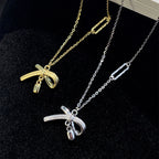 S925 silver ribbon bow necklace