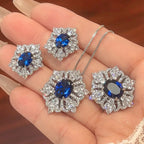 Blue spinel snowflake diamond copper alloy set