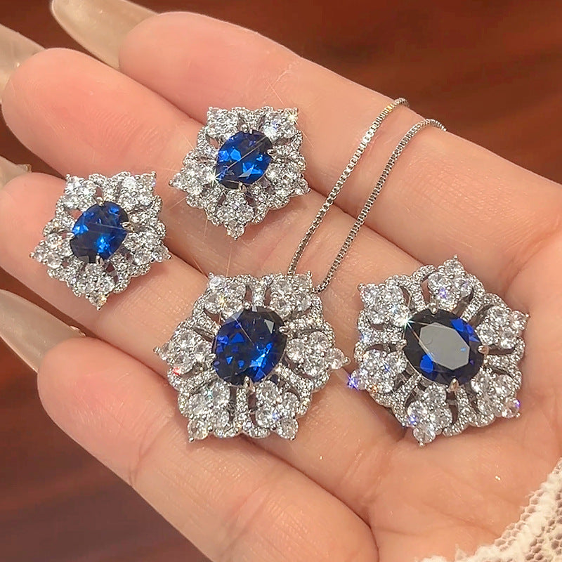 Blue spinel snowflake diamond copper alloy set