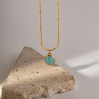 18K gold-plated stainless steel blue cat's eye necklace