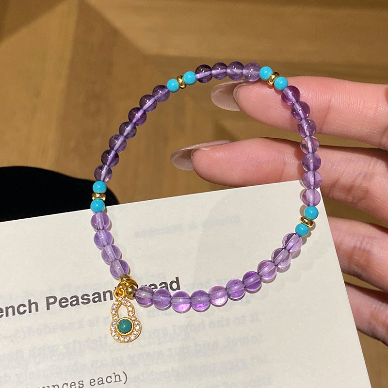 925 Sterling Silver Gourd Imitation Turquoise Natural Amethyst Fortune Bracelet