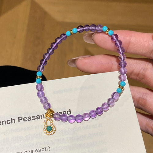 925 Sterling Silver Gourd Imitation Turquoise Natural Amethyst Fortune Bracelet
