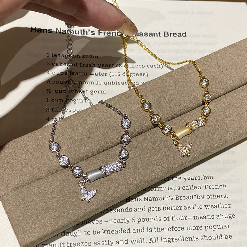 925 Sterling Silver Imitation Cat's Eye Carnation Butterfly Bracelet