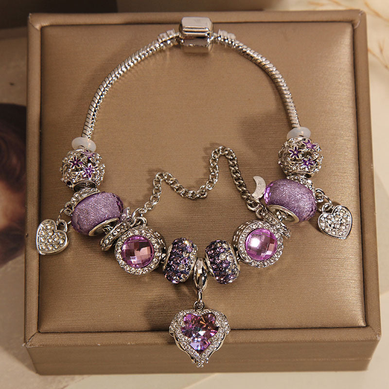 Vintage Purple Series Glass Bead Alloy Bracelet