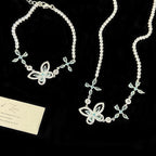 Blue zircon butterfly and flower super sparkly full diamond copper alloy bracelet