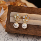 925 Sterling Silver Vintage Style Cherry Blossom Mother-of-Pearl Imitation Pearl Stud Earrings