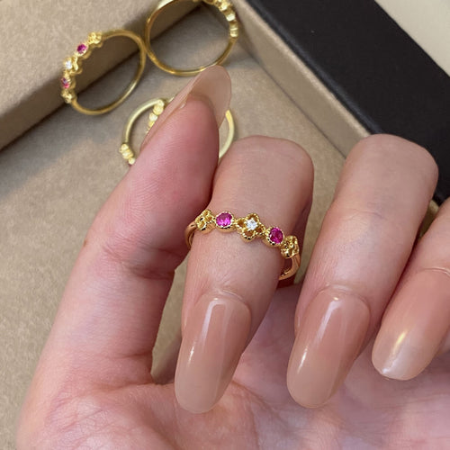 925 Silver Retro Style Four Leaf Clover Sparkling Zircon Versatile Ring