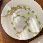 925 Sterling Silver Imitation Pearl Forest Style Irregular Crystal Pebble Set