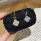 925 Sterling Silver Four-Leaf Clover Heart Zirconia Necklace