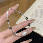 925 Sterling Silver Natural Irregular Pearl Green Phantom Crystal Bracelet