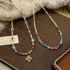 Dopamine-enhanced colored natural stone millet bead necklace with copper alloy beads