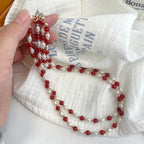 925 Sterling Silver Red Agate Color-Blocked Freshwater Pearl Necklace
