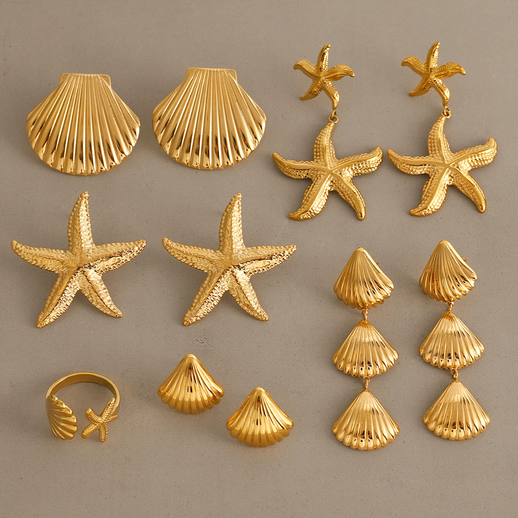 18k gold starfish shell stainless steel stud earrings that won't fade