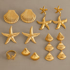 18k gold starfish shell stainless steel stud earrings that won't fade