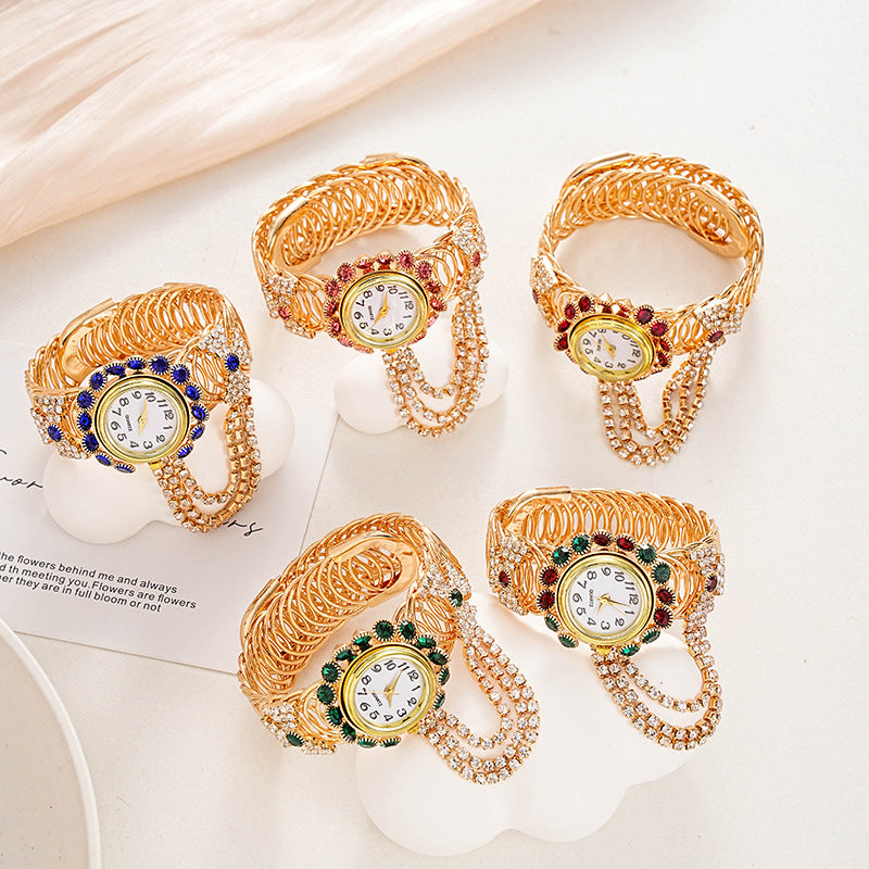 Vintage full diamond tassel quartz bracelet watch