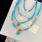 Turquoise freshwater pearl zircon heart-shaped copper alloy pendant