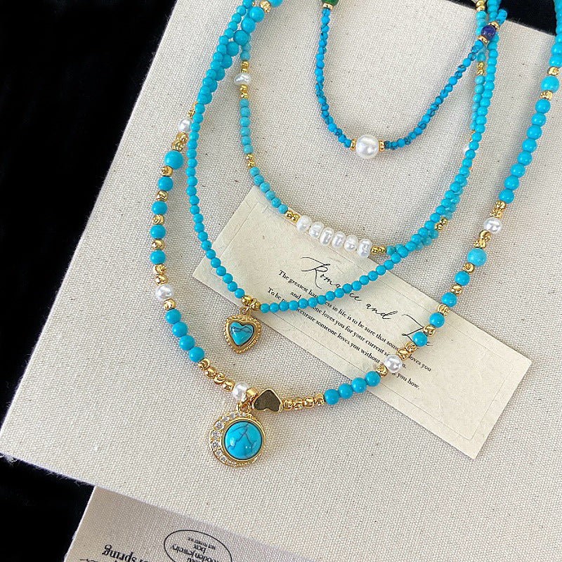 Turquoise freshwater pearl zircon heart-shaped copper alloy pendant