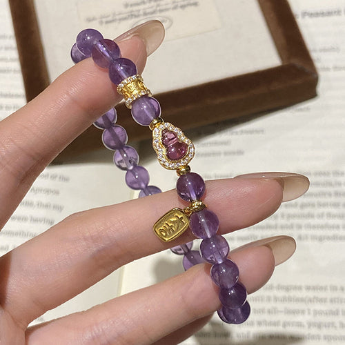 925 Sterling Silver Gourd Natural Amethyst Bracelet