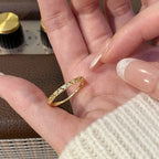 925 Sterling Silver Ring with Geometric Stacked Openwork Pattern and Zirconia Inlay