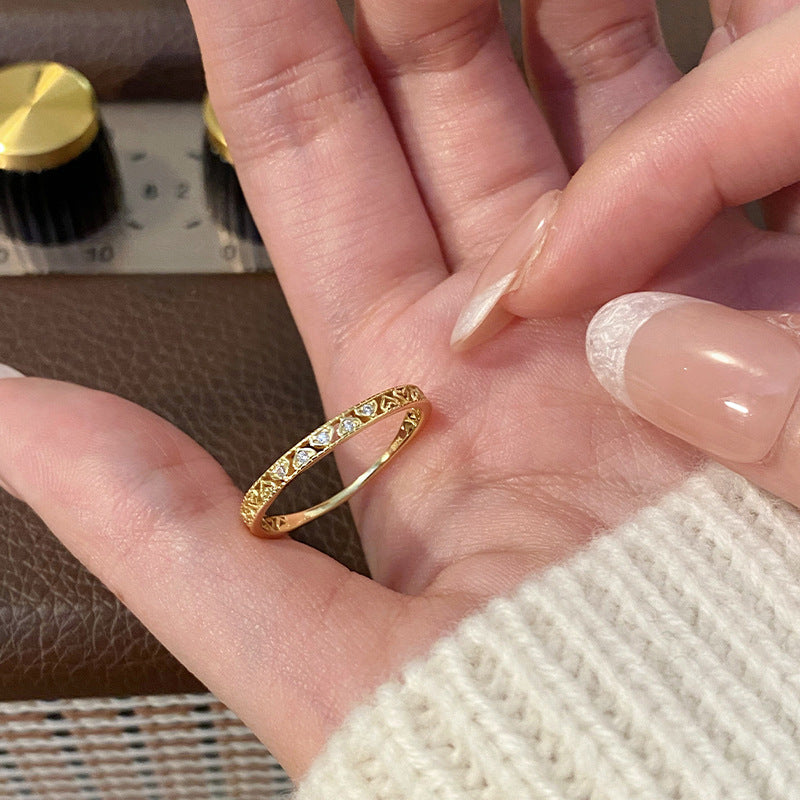 925 Sterling Silver Ring with Geometric Stacked Openwork Pattern and Zirconia Inlay