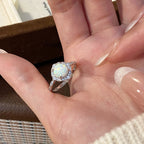 925 Sterling Silver Imitation Australian Gemstone Simple Egg-Shaped Ring