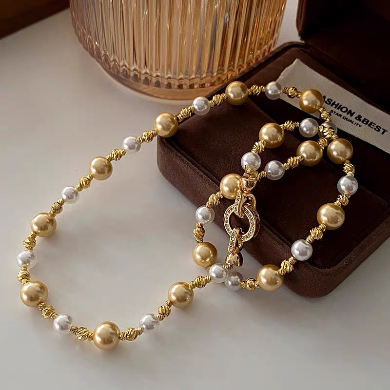 Mixed-color glass pearl zircon copper alloy set