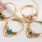 Vintage beaded heart-shaped diamond-encrusted stainless steel bracelet