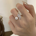 Full diamond sparkling zircon leaf pearl copper alloy ring