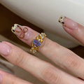 Bauhinia Purple Diamond Inlaid Copper Alloy Ring