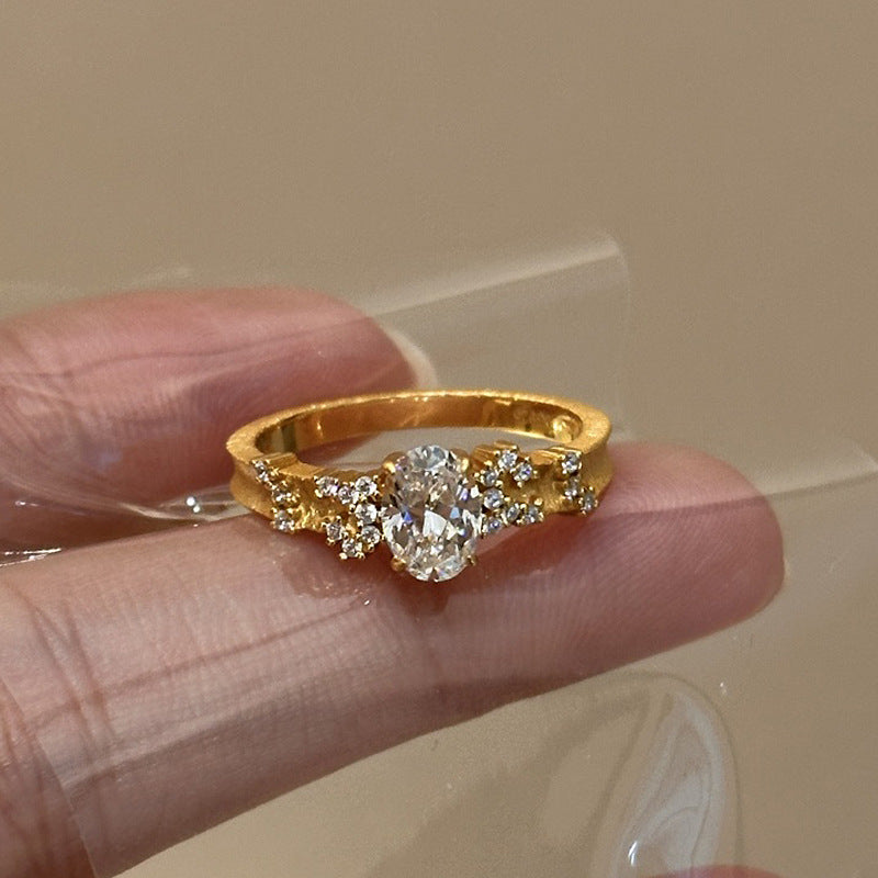 Starry Sky Diamond Pigeon Egg Copper Alloy Ring