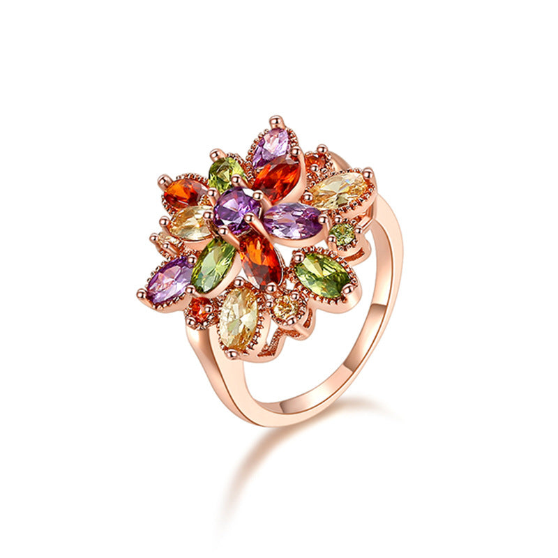 Zircon rose copper alloy ring