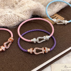 Fully diamond zircon leather braided rope magnetic horseshoe buckle copper alloy bracelet