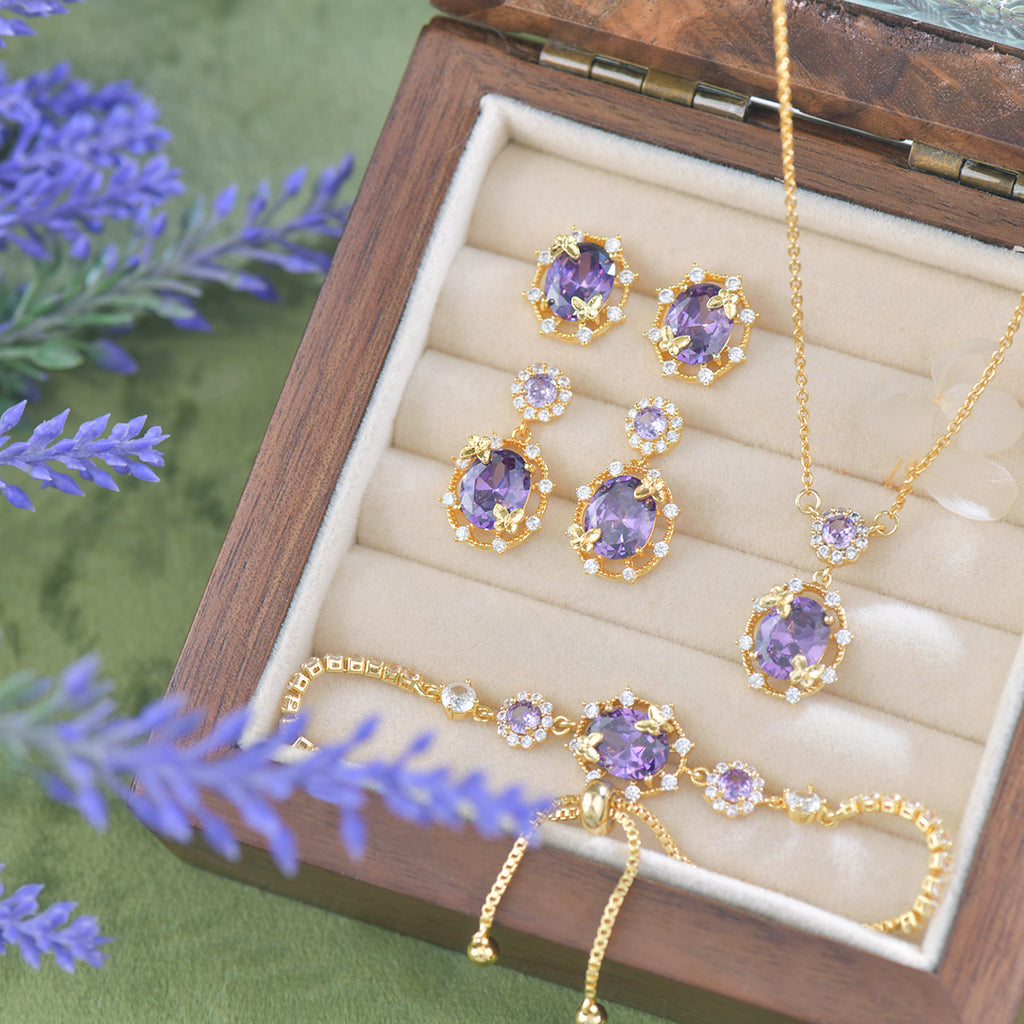 Purple zircon exquisite butterfly French light luxury copper alloy set