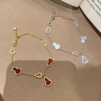 Fortune and Prosperity Red Agate White Mother-of-Pearl Gourd Bracelet