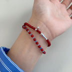 925 Sterling Silver Red Agate Small Fish Beads Color Block Stacked Bracelet