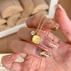 Little Bean Rose Brushed Sugar Cube Copper Alloy Necklace