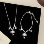 Brushed Planet Pendant Beaded Copper Alloy Necklace