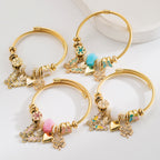Vintage Butterfly Heart Four-Leaf Clover Stainless Steel Bracelet