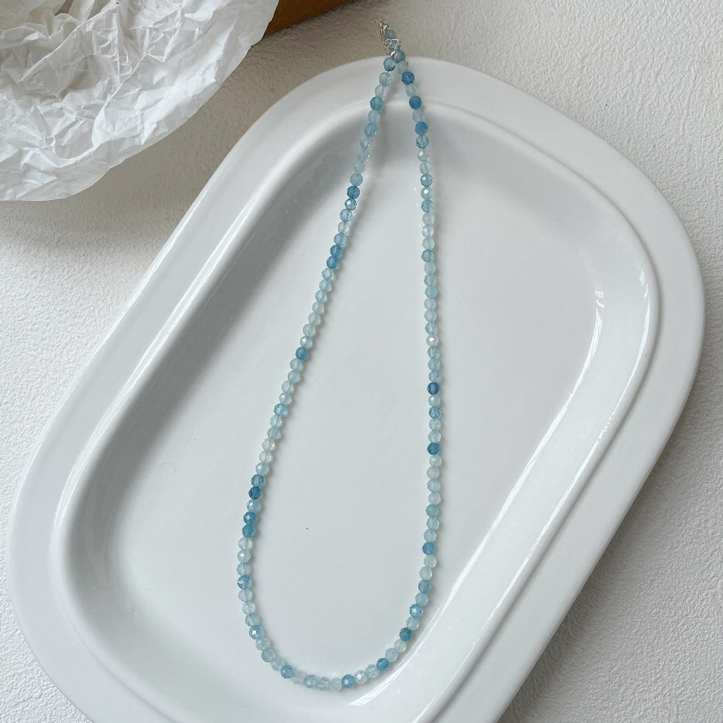 925 Sterling Silver Blue Handmade Beaded Natural Aquamarine Necklace