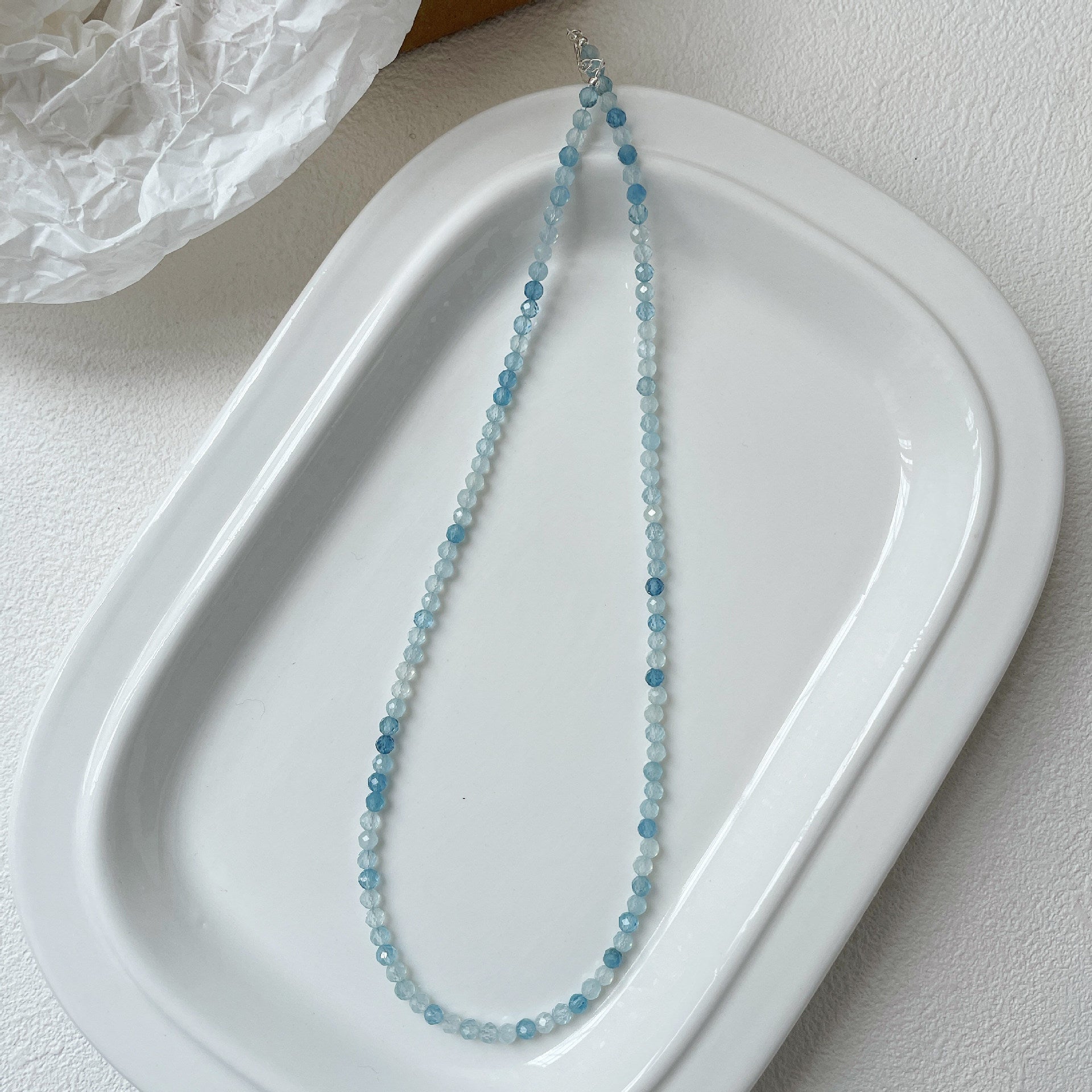 925 Sterling Silver Blue Handmade Beaded Natural Aquamarine Necklace