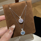 925 Sterling Silver Octagonal Rose-Cut Aquamarine Rose Zirconia Necklace