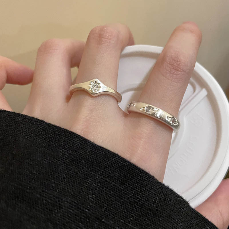 925 Sterling Silver Luxury Niche Eight-Pointed Star Matte Brushed Ring