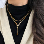 Maillard Vintage Tiger Eye Star Moon Bead Tassel Copper Alloy Necklace