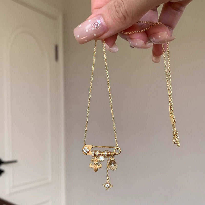 Brushed Iris Flower Starburst Yellow Water Pendant Brooch Copper Alloy Necklace