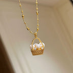 Pearl Flower Basket Micro-set Diamond Copper Alloy Necklace