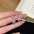 S999 Silver Sparkling Diamond Flower Earrings with Zircon Inlay